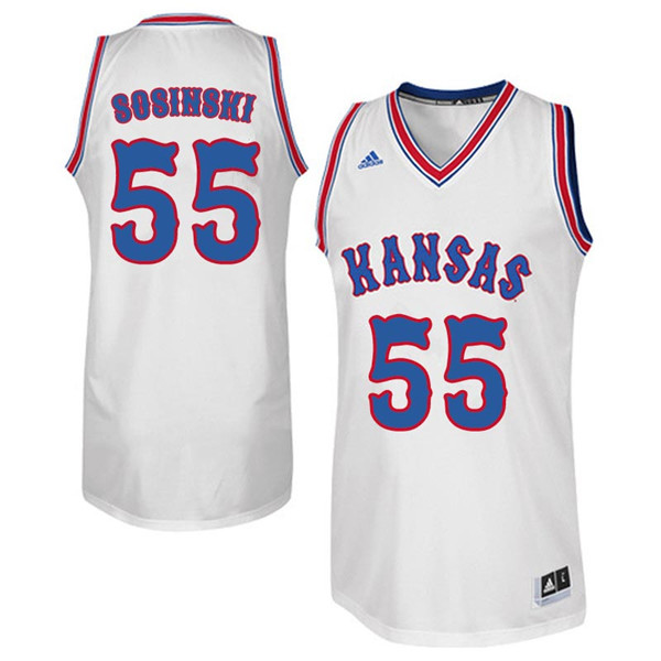 Men #55 James Sosinski Kansas Jayhawks College Basketball Jerseys Sale-White
